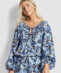 Coupon βοΈ Seafolly Ladies Thrift Shop Peasant Top Mediterranean blue π