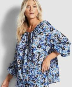 Coupon ✔️ Seafolly Ladies Thrift Shop Peasant Top Mediterranean blue 👍 -Seafolly Sales Shop 54325 TO MediterBlu 3