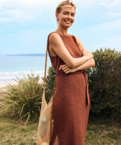 New 💯 Seafolly Ladies Voyage Knit 👗 Dress Bronze 😀