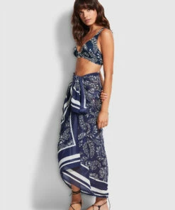 Best Pirce ⭐ Seafolly Ladies Folklore Pareo True navy 💯 -Seafolly Sales Shop 54602 SG True2520Navy 5