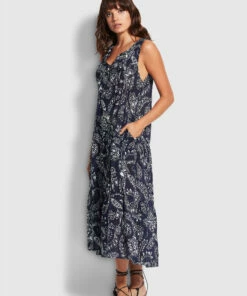 Brand new 🔥 Seafolly Ladies Folklore Midi 👗 Dress True navy 🌟 -Seafolly Sales Shop 54604 DR True2520Navy 3