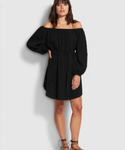 Flash Sale ⭐ Seafolly Ladies Double Cloth 🌞 Summer Cover Up Black 😍