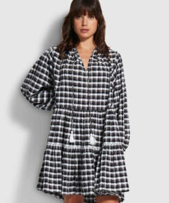 Top 10 🤩 Seafolly Ladies Gingham Tier 👗 Dress Black 🧨