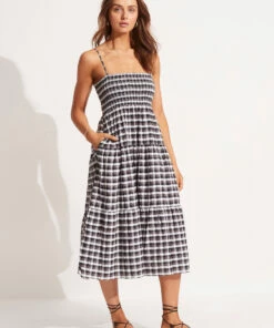 Budget ❤️ Seafolly Ladies Gingham Maxi 👗 Dress Black ✔️ -Seafolly Sales Shop 54646 DR Black 3