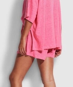 Cheapest 🛒 Seafolly Ladies Linen Jersey Beach Short Pink 🎉 -Seafolly Sales Shop 54649 SH Pink 3