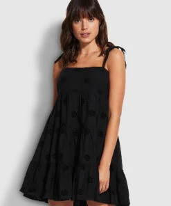 Best Pirce 🎉 Seafolly Ladies Embroidery Tier 👗 Dress Black 🔔