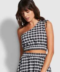 Wholesale 🔔 Seafolly Ladies Gingham Crop Top Black 💯 -Seafolly Sales Shop 54659 TO Black 3