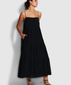 Flash Sale 🤩 Seafolly Ladies Weekend Tier 👗 Dress Black 😀 -Seafolly Sales Shop 54663 DR Black 3