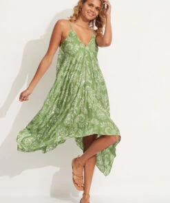 Coupon 🎉 Seafolly Ladies Folklore Scarf 👗 Dress Green tea 🤩