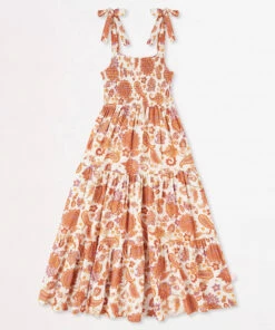 Hot Sale 😀 Seafolly Girls Retro Girls Shirred 👗 Dress Cream paisley 🧨