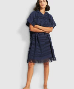 Deals ❤️ Seafolly Ladies Seaside Towel Poncho True navy 🎉