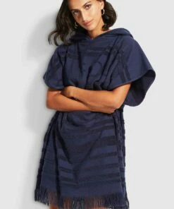 Deals ❤️ Seafolly Ladies Seaside Towel Poncho True navy 🎉 -Seafolly Sales Shop 71752 TL True2520Navy 4
