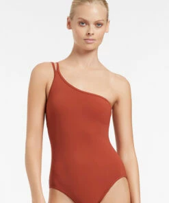 Budget ⌛ JETSET Double Strap One Shoulder One Piece Russet 😀 -Seafolly Sales Shop J10880 Russet 2