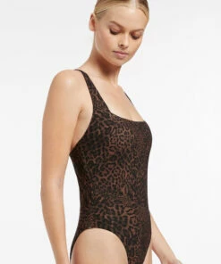 Cheapest 🎁 Jets Pantera Square Neck One Piece Chocolate 🔔 -Seafolly Sales Shop J10921 Chocolate 3