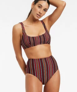 Brand new 👏 Jets Bedouin Stripe High Waist 👙 Bikini Bottom Black 🎉
