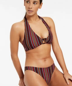 Budget ⭐ Jets Bedouin Stripe D/DD Halter 👙 Bikini Top Black 👏