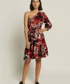 Coupon ⌛ Jets Casa Lucia One Shoulder 👗 Dress Desert red/black 🎁