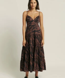 Cheap π Jets Nomade Tiered Maxi π Dress Burnt clay/black π