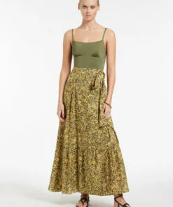 New ⌛ Jets Majorelle Maxi Wrap Front Skirt Olive 🛒 -Seafolly Sales Shop J60826 Olive 3