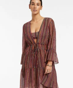 New 🎁 Jets Bedouin Stripe Tiered Cover Up 👗 Dress Black 🤩 -Seafolly Sales Shop J60830 Black 3