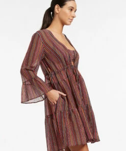 New 🎁 Jets Bedouin Stripe Tiered Cover Up 👗 Dress Black 🤩 -Seafolly Sales Shop J60830 Black 4