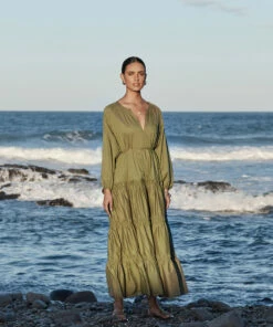 Hot Sale 🌟 JETSET Tiered Maxi 👗 Dress Olive 🛒