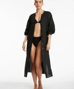 Budget π Jetset Shirred Cuff Shirt π Dress Black π€© 8 Budget π Jetset Shirred Cuff Shirt π Dress Black π€© -Seafolly Sales Shop J60843 Black 3