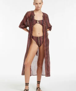 Hot Sale 🤩 Jets Bedouin Stripe Gathered Soft Shirt 👗 Dress Black 🔥 -Seafolly Sales Shop J60848 Black 3