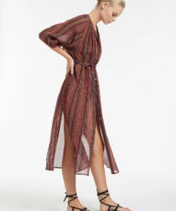 Hot Sale 🤩 Jets Bedouin Stripe Gathered Soft Shirt 👗 Dress Black 🔥 -Seafolly Sales Shop J60848 Black 5