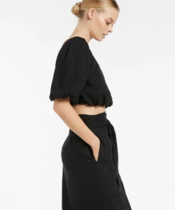 Best Sale 🎉 Jets Palmas Puff Sleeve Top Black 😀 -Seafolly Sales Shop J60869 Black 3
