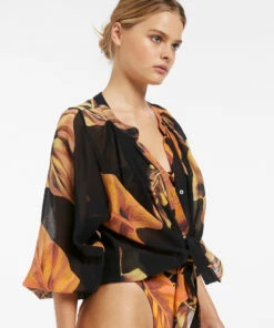 Outlet 🔥 Jets Palmas Gathered Shirt Black 🔥 -Seafolly Sales Shop J60902 Black 3