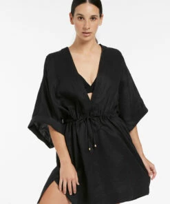 Deals π Jetset Gather Front Kaftan Black π